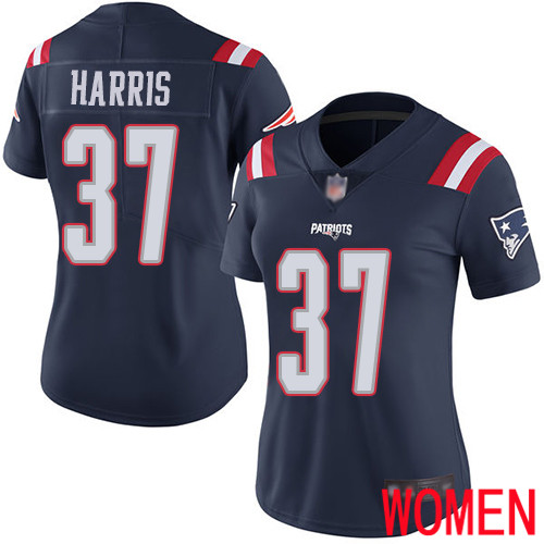 New England Patriots Football #37 Rush Vapor Limited Navy Blue Women Damien Harris NFL Jersey